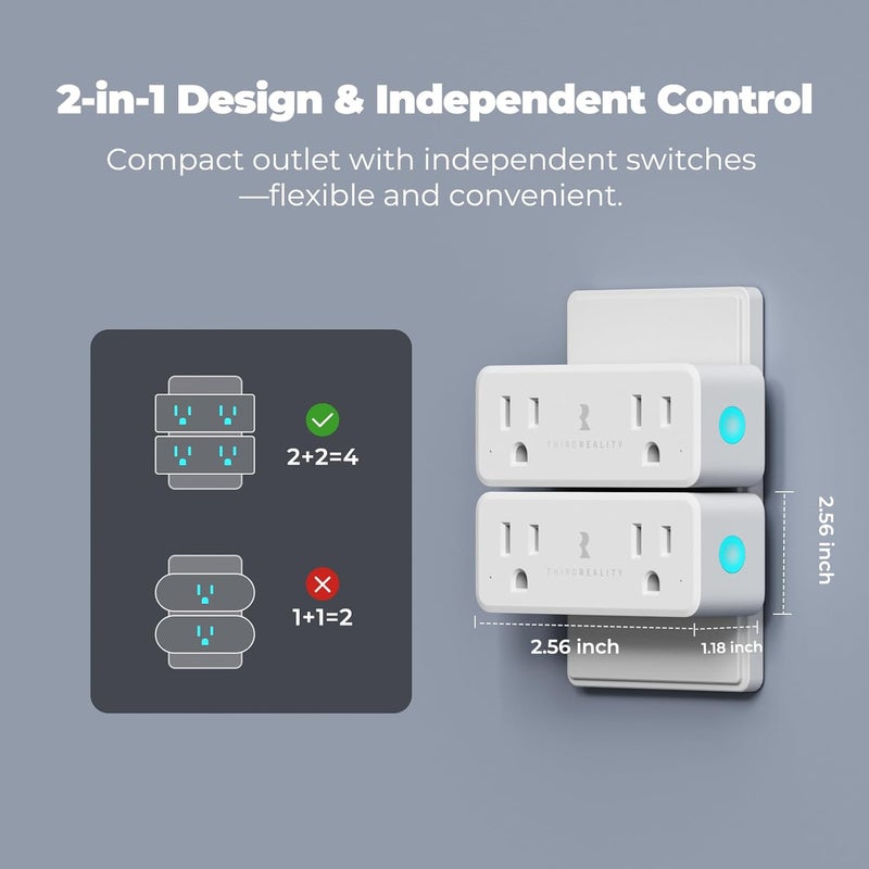 THIRDREALITY Smart Dual Plug 2 Pack, Zigbee 2-in-1 Smart Outlet with Independent Control and Power Monitoring, Zigbee Repeater, Compatible with Home Assistant(ZHA/Z2M), SmartThings, Homey - Image 3
